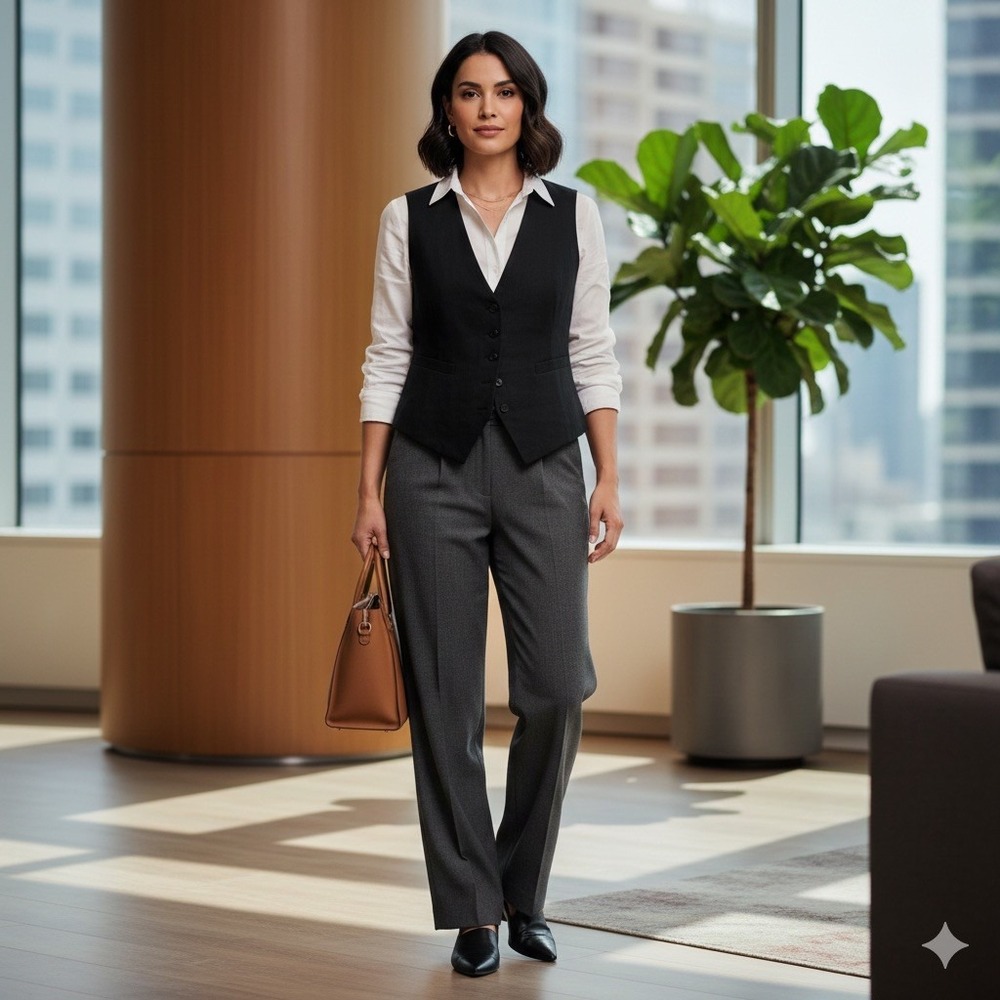 Express Black Linen Vest XL Tailored Waistcoat Quiet Luxury plus Professional